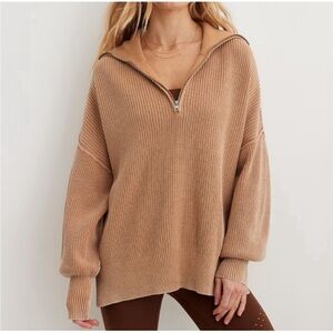 Aerie Tan Cowl Neck Sweater